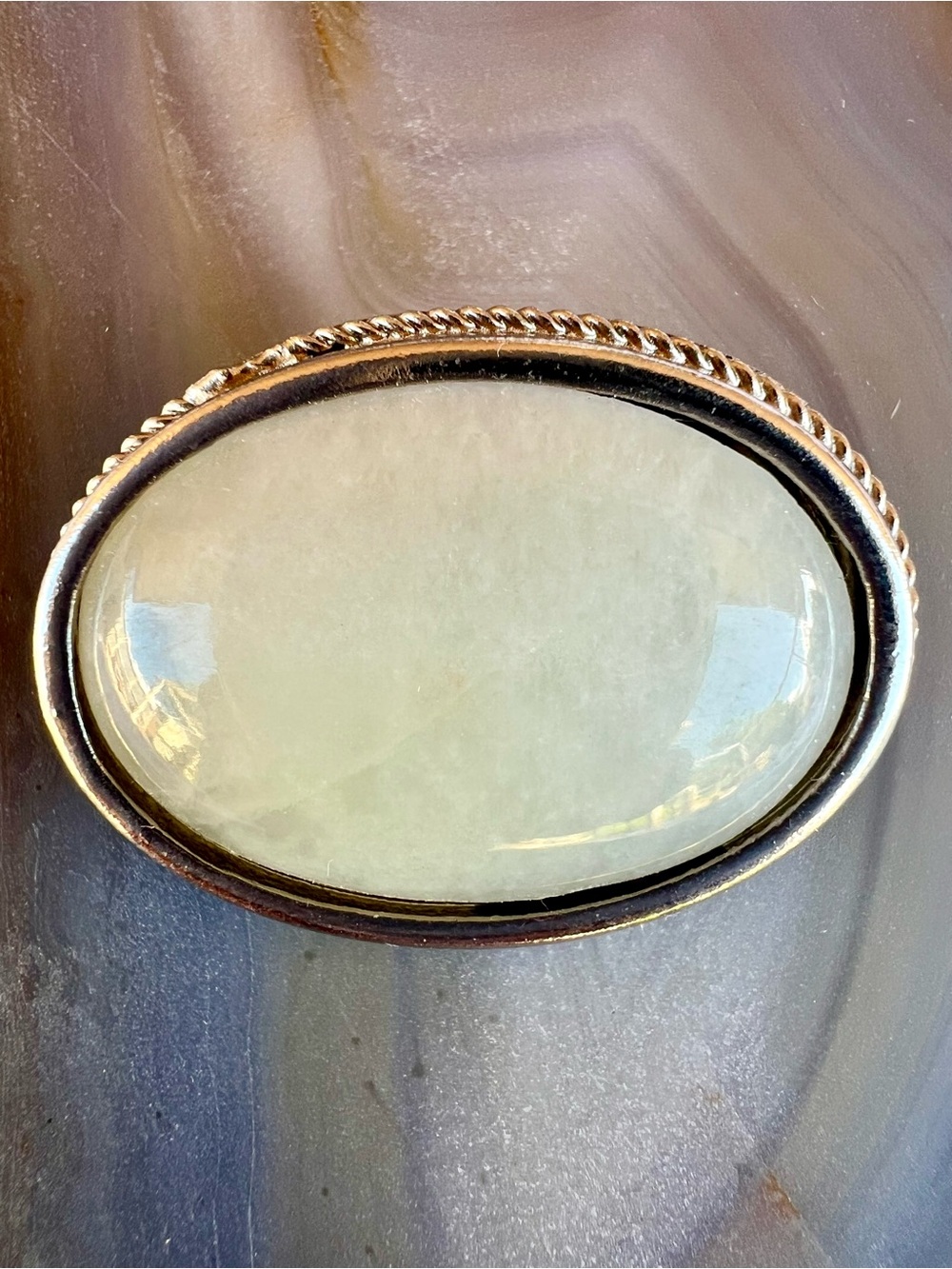 Vintage Silver Tone Oval Brooch Pin with Genuine Milky Quartz Stone